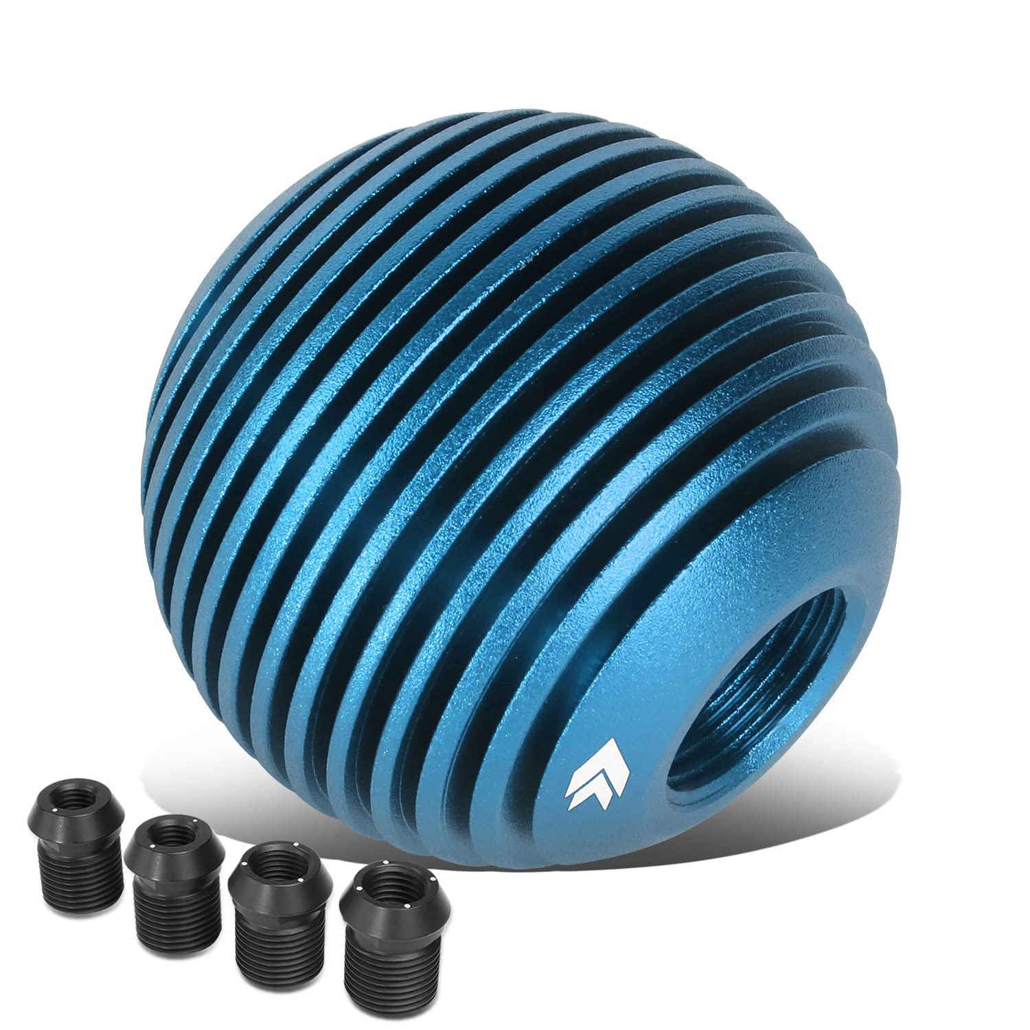 NRG Innovations Universal Aluminum SK-703BL Shift Knob with Thread Adapters, Heat Sink Style Round Ball Shape, Blue