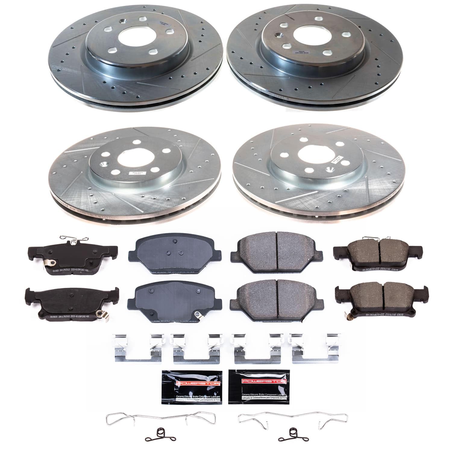 Power Stop K9153 Z23 Carbon-Fiber Ceramic Brake Pads and Front and Rear Drilled and Slotted Rotors Brake Kit For Buick Envision 2019-2020 [Application Specific]