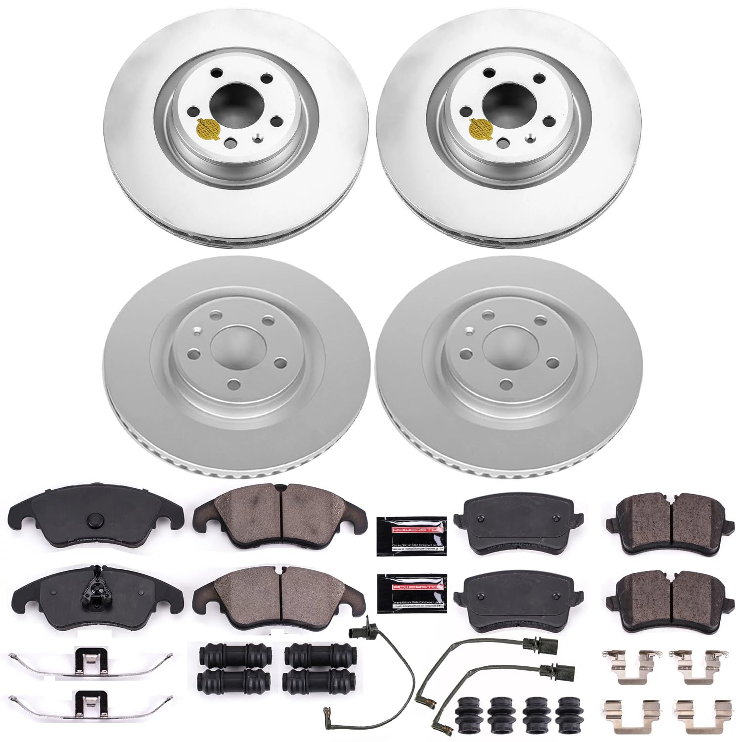 Coated Power Stop CRK6142 Brake Rotor and Ceramic Brake Pads- Front & Rear