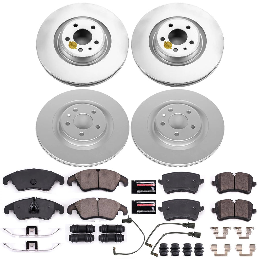Coated Power Stop CRK6142 Brake Rotor and Ceramic Brake Pads- Front & Rear