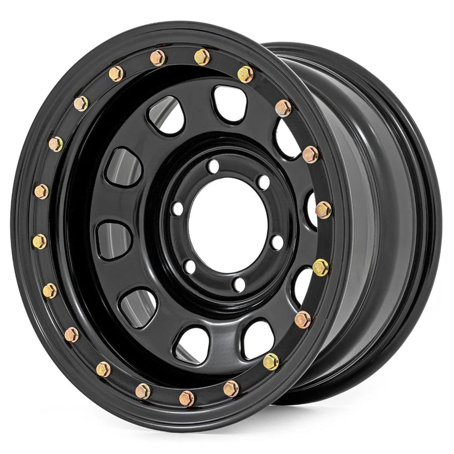 Rough Country 15x10 Black Steel Wheel Simulated Beadlock - 5x4.5, 39mm Offset, 3.30 Bore, Heavy-Duty Off-Road Rim for Trucks, Jeeps & SUVs