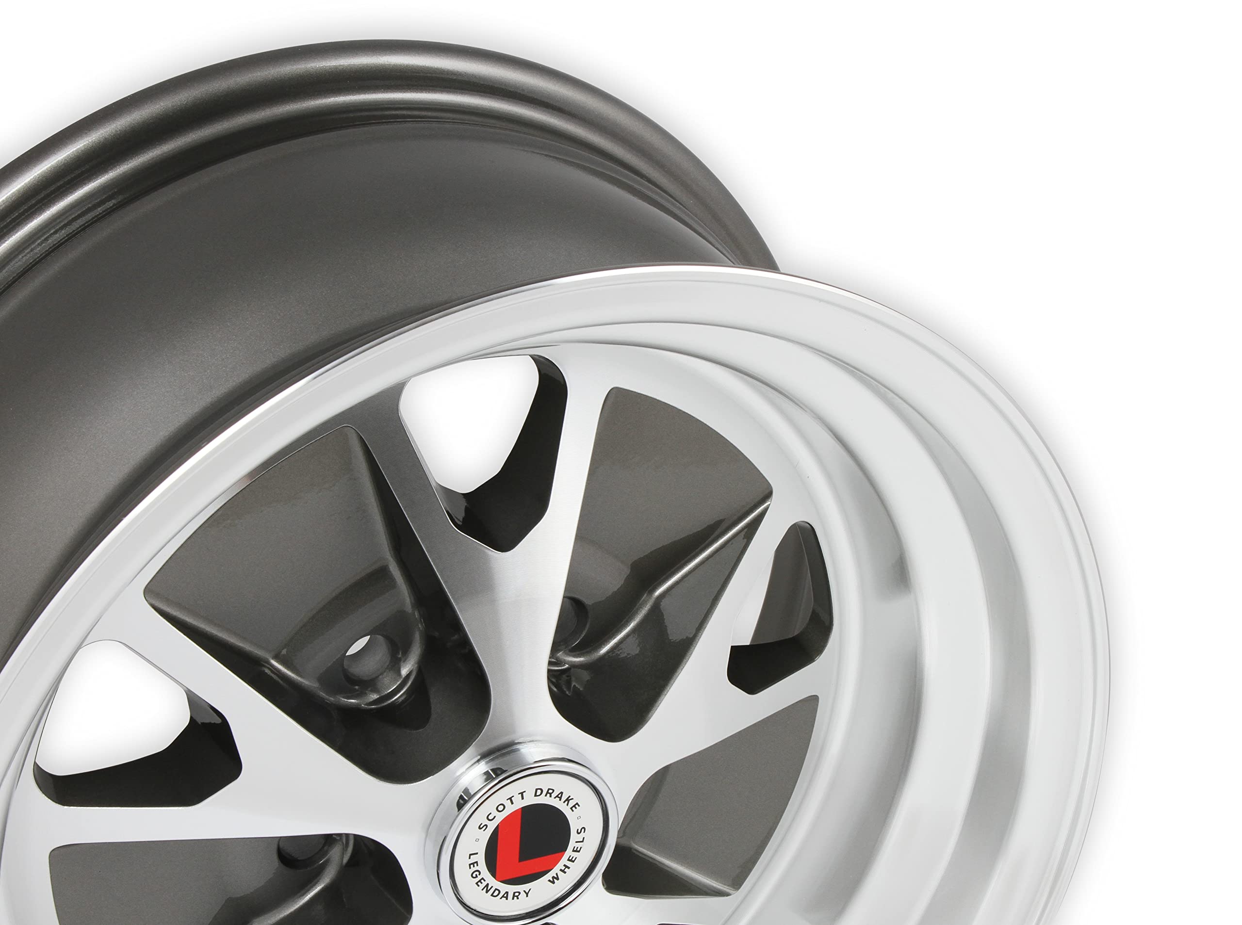 Scott Drake Wheels Legendary Styled - 15 x 7 in. - 5 x 4.5-4.25 bs - Charcoal/Machined