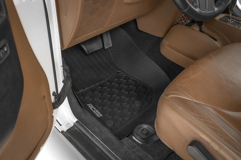 Flex-Fit Rough Country All Weather Floor Mats for Jeep Wrangler Unlimited (2014-2018) 4-Door - Non-Slip TPE Rubber Mat, Waterproof, Front & Rear Set