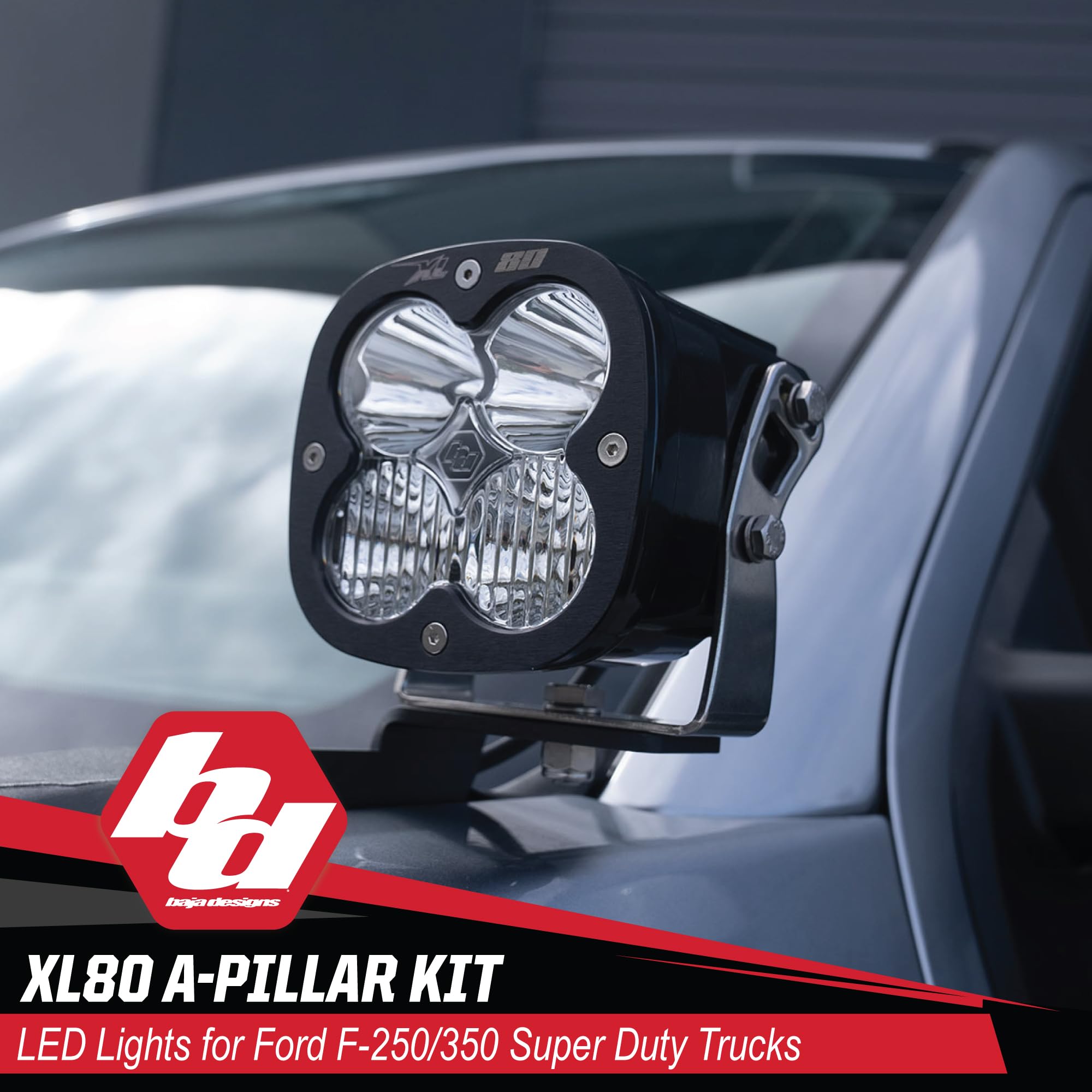 Baja Designs A-Pillar Light Kit XL80 for Ford Super Duty Truck 23-On with 2 Lights, Upfitter Harness and Mounting Accessories