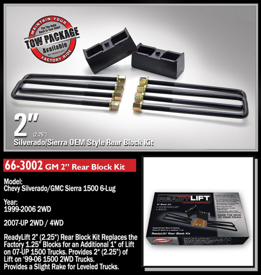 2" Readylift Block Kit for Chevy Silverado and GMC Sierra 1999-2010 (6-Lug),Regular,Small