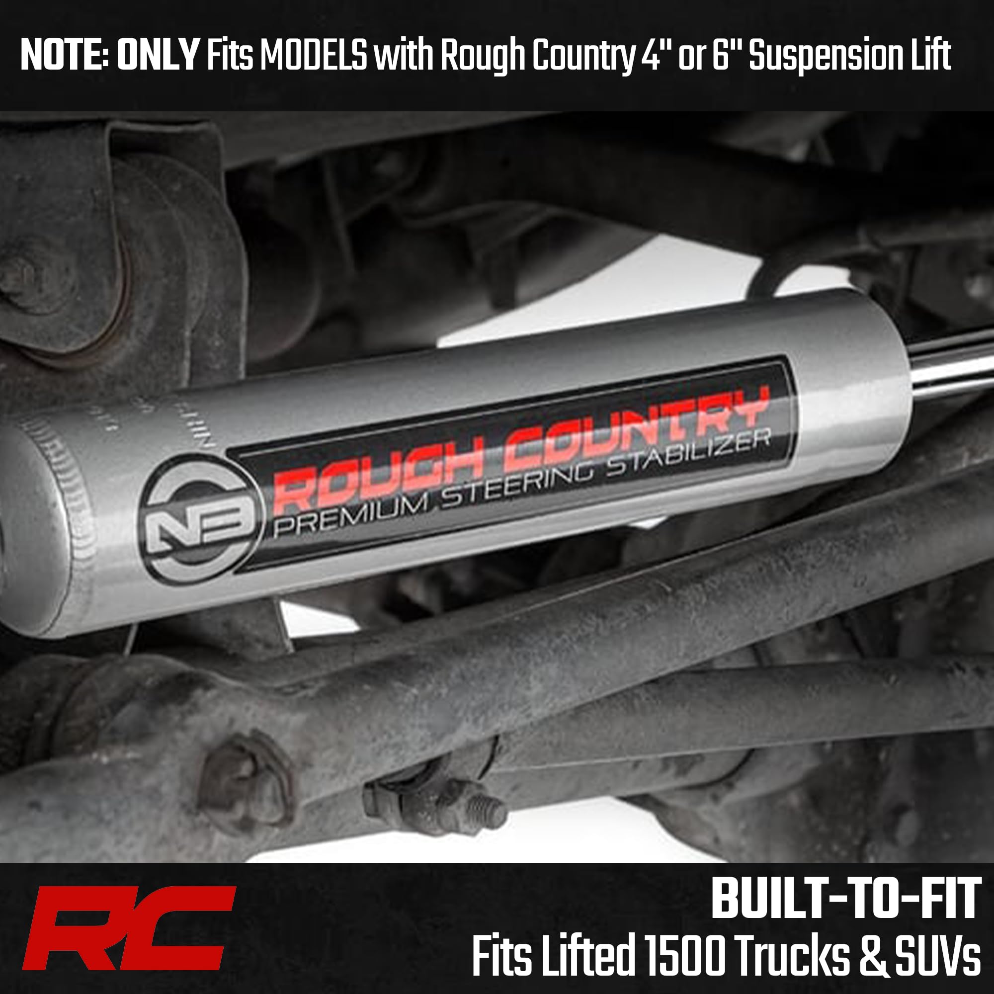 Rough Country N3 Steering Stabilizer for 4-6" Lift Chevy Silverado & GMC Sierra 1500 (1999-2006) - Reduces Bump Steer & Vibration, Improves Control
