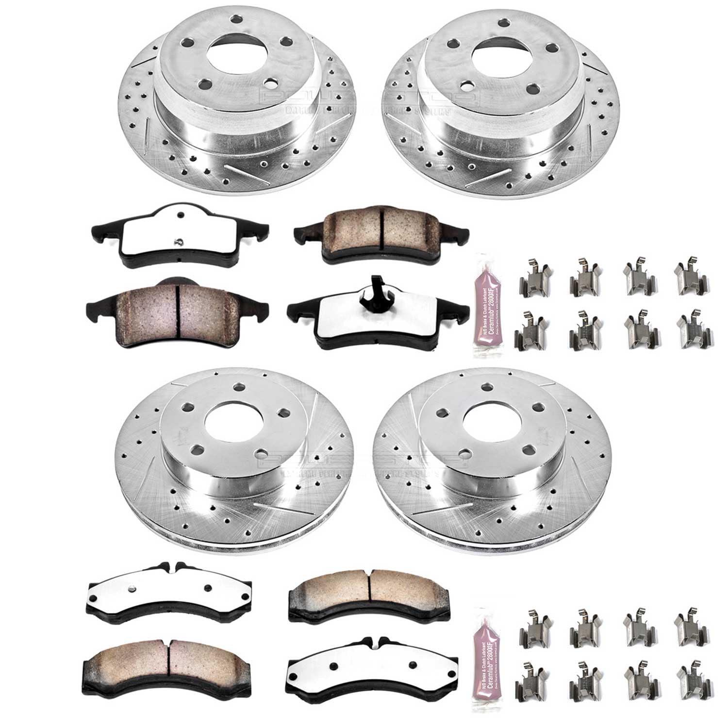 Power Stop Brake Kit Front and Rear For 1999 2000 2001 2002 2003 2004 Jeep Grand Cherokee - Truck & Tow Carbon Fiber Ceramic Pads & Drilled and Slotted Rotors Replacement, K2150-36