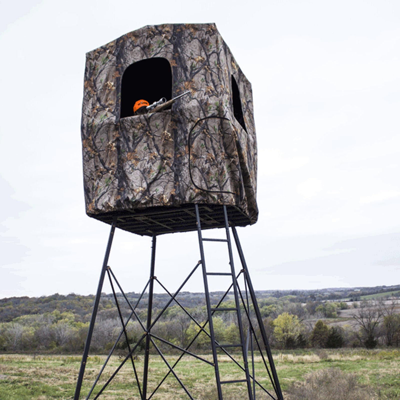 12' Muddy Quad Pod - 57" L x 57" W Durable Steel 500 Pound Capacity Hunting Outdoor Platform with Full-Surround Shooting Rail & 2 Flex-Tek Seats, Blind Kit Not Included