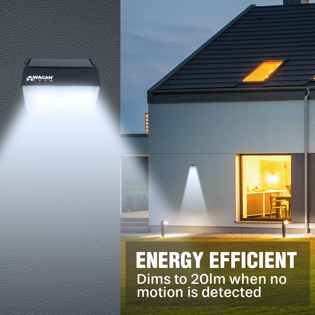 Wagan 1000 Lumens EL8570 Outdoor LED Solar Wall Light Waterproof Motion Detected Light, Black
