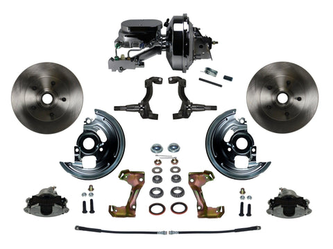 Power LEED BRAKES Front Disc Brake Conversion Kit With 9" Chrome Booster Flat Top Chrome M/C Disc/Disc Side Mount
