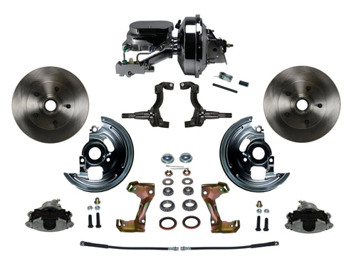 Power LEED BRAKES Front Disc Brake Conversion Kit With 9" Chrome Booster Flat Top Chrome M/C Disc/Disc Side Mount