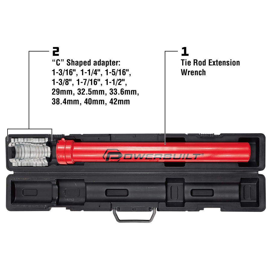 Powerbuilt Master Tie Rod Inner Removal Tool Kit, 13 Pieces, Steering and Suspension, Adapter and Extension Wrench, Storage Case - 647785