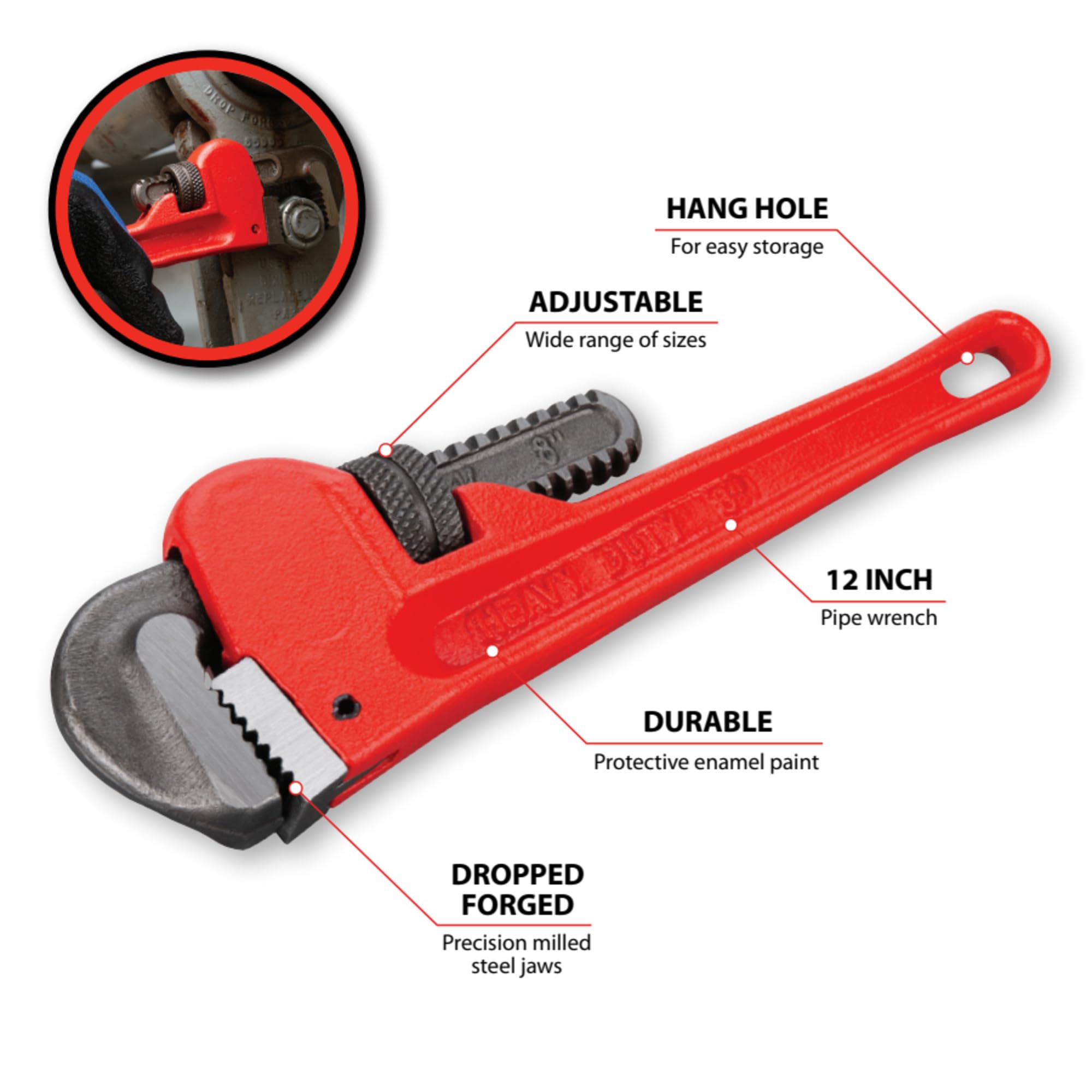 Heavy-Duty Performance Tool W1133-8B Adjustable Straight Pipe Wrench, 8-inch