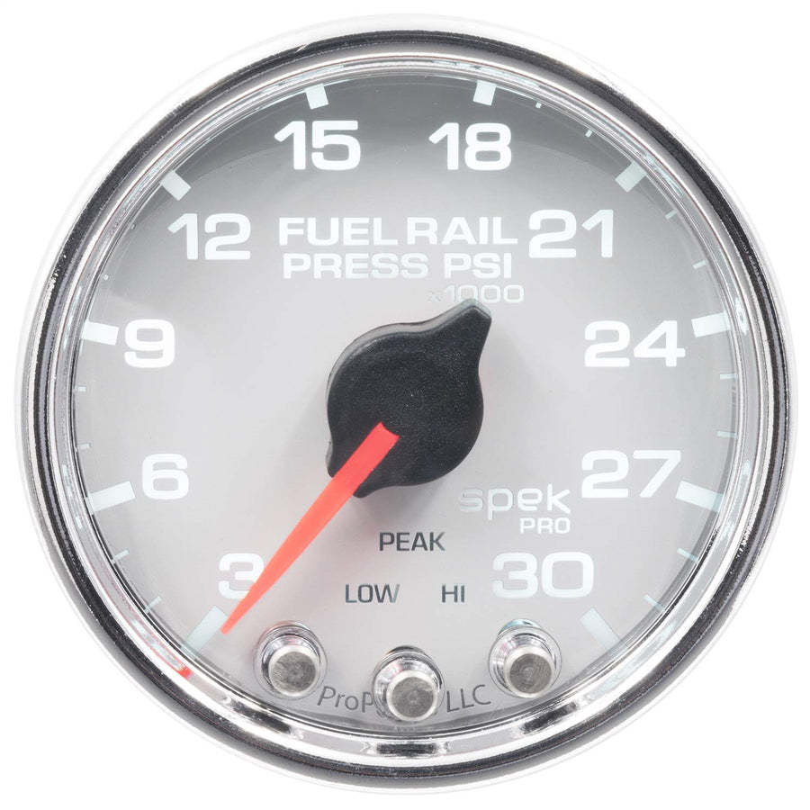 AutoMeter P32111 Rail Press Gauge (Spek-Pro Gauge, 2 1/16", 30Kpsi, Stepper Motorwith Peak & Warn, Wht/Chrm, Spek-Pro)
