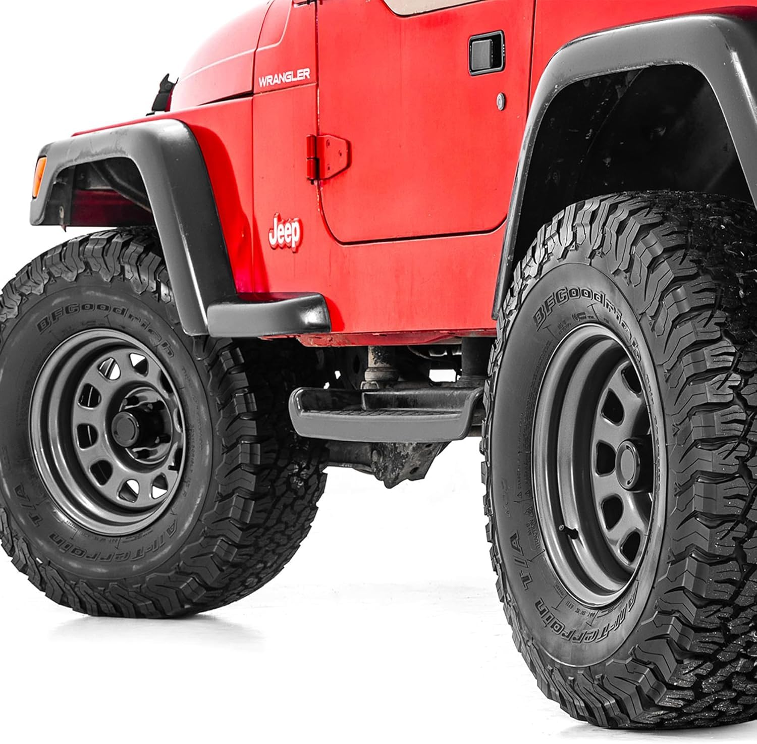 Gray Rough Country Steel Wheel - 16x8, 6x5.5 Bolt Pattern, 12mm Offset, 4.25 Bore, Heavy-Duty D-Window Off-Road Rim for Trucks & Jeeps