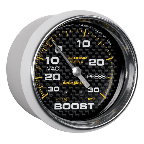 Vac/Boost AutoMeter Gauge, 2 5/8", 30Inhg-30Psi, Mechanical, Marine Carbon Fiber (200775-40)