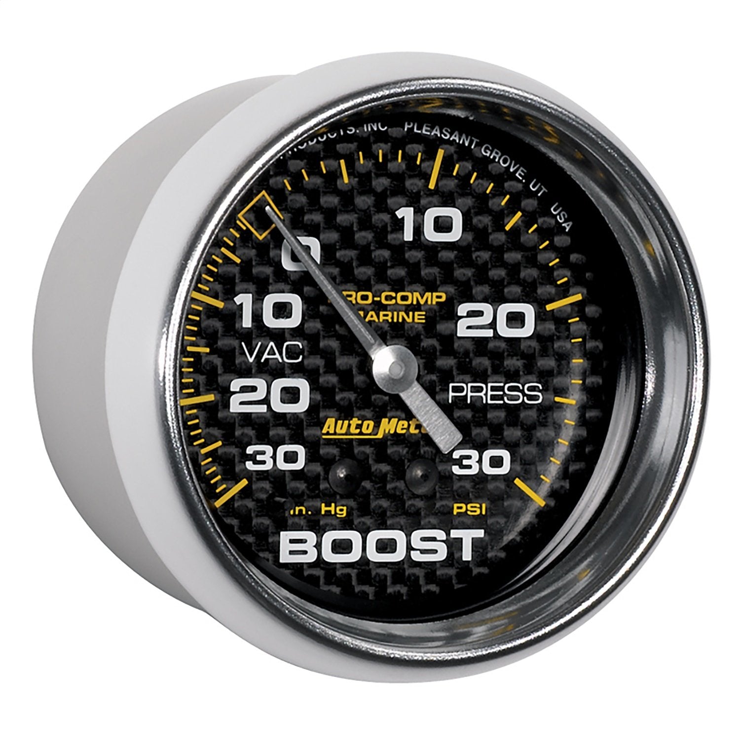 Vac/Boost AutoMeter Gauge, 2 5/8", 30Inhg-30Psi, Mechanical, Marine Carbon Fiber (200775-40)