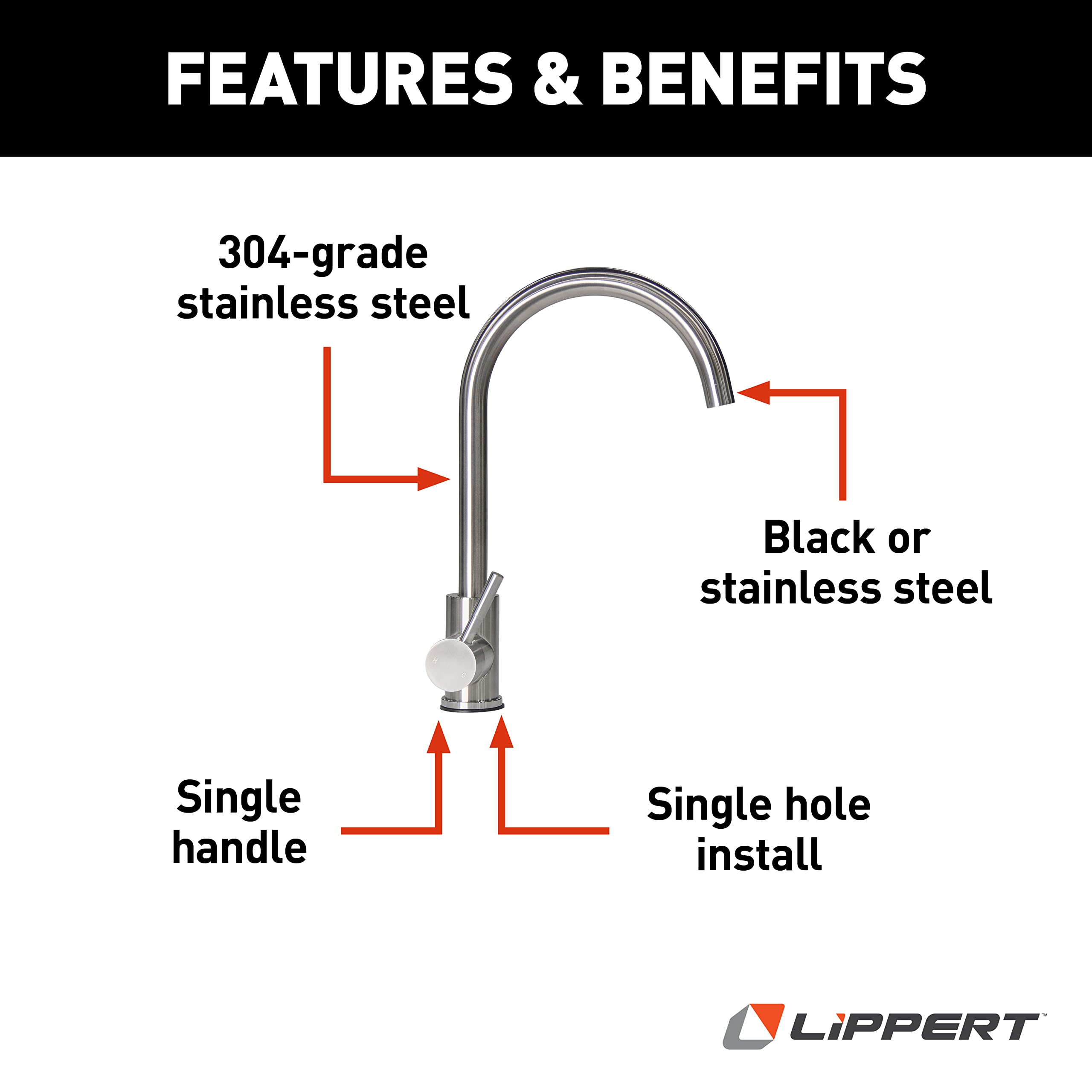 Lippert Components Curved Gooseneck Flow Max Kitchen Faucet for RVs and Residential