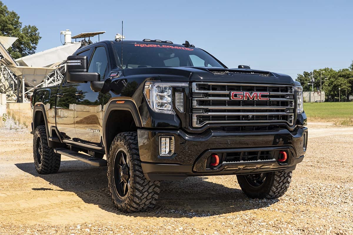 3" Suspension Lift Kit Rough Country for Chevy Silverado & GMC Sierra 1500 (2020-2026 w/No Rear Factory Overload Springs) - Vertex Reservoir Shocks, Red Control Arms