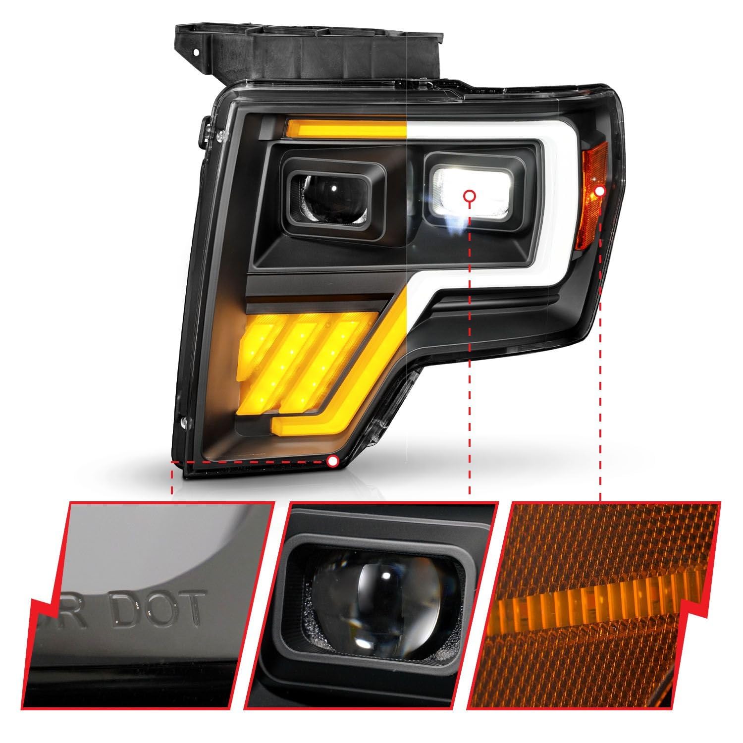Black Anzo Seqential DRL Bar Projector LED Headlights