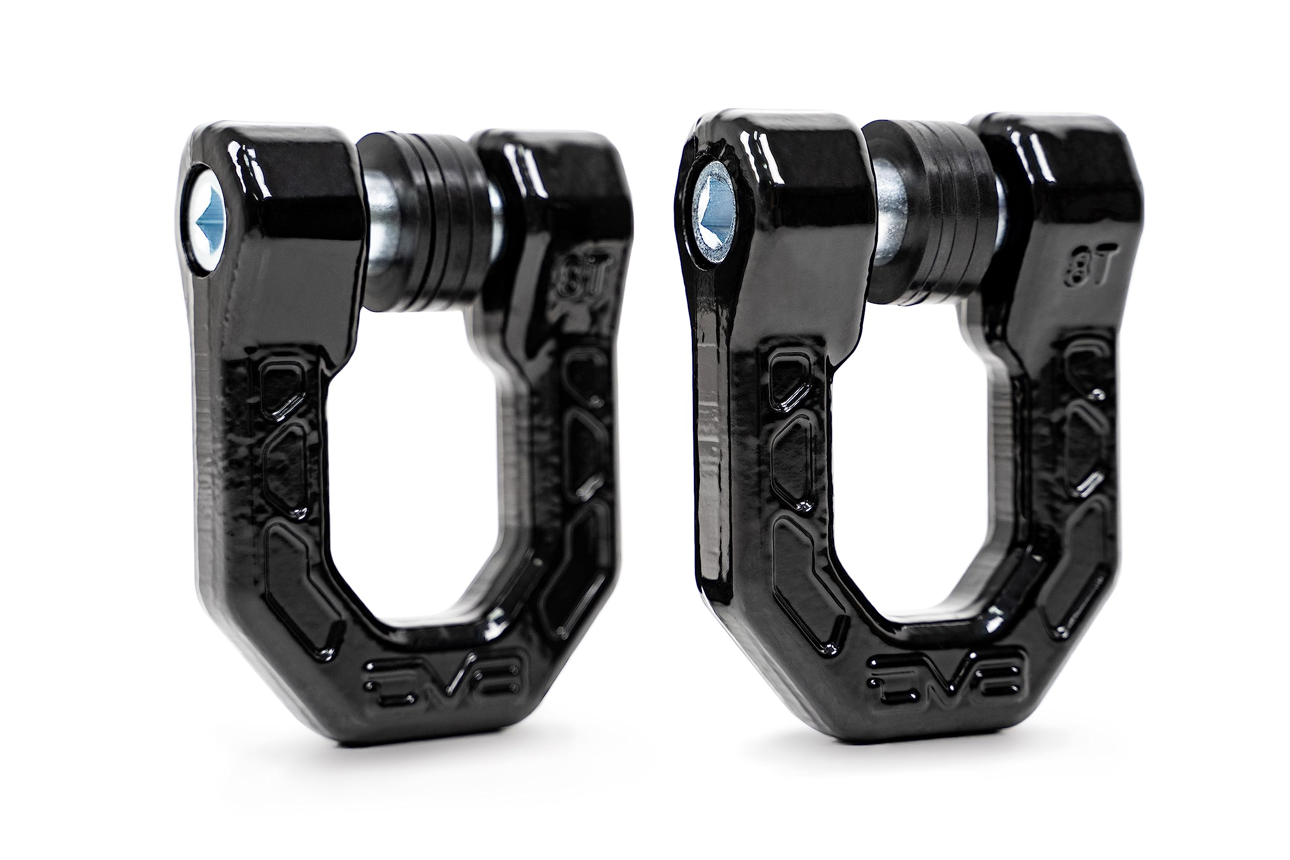 Offroad DV8 Elite Series D-Ring Shackles | Pair | 8 Ton Working Load Limit | (4) ⅛” & (4) 3/16” Isolators Included | 1&1/16” Thick Forged Steel D-Ring (Black)