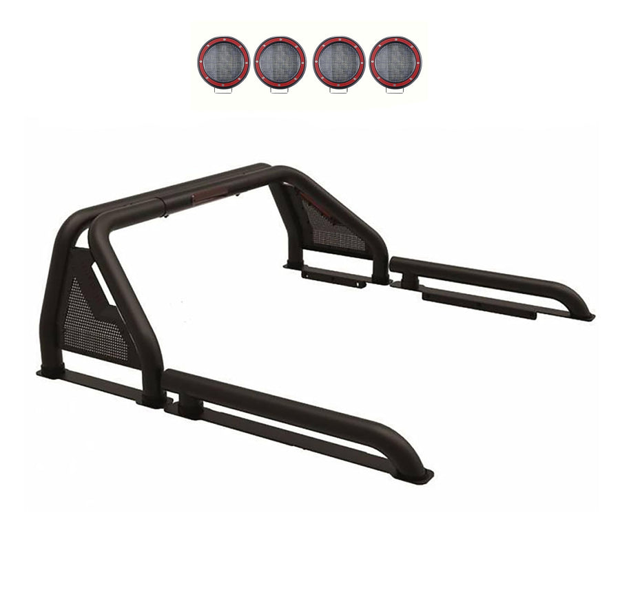 Gladiator Roll Bar Black Incl. Set of 5.3" Dia.Led Lights w/Red Trim Rings Modular Compatible with 2005-2021 Nissan Frontier-GLRB-05B-PLFR