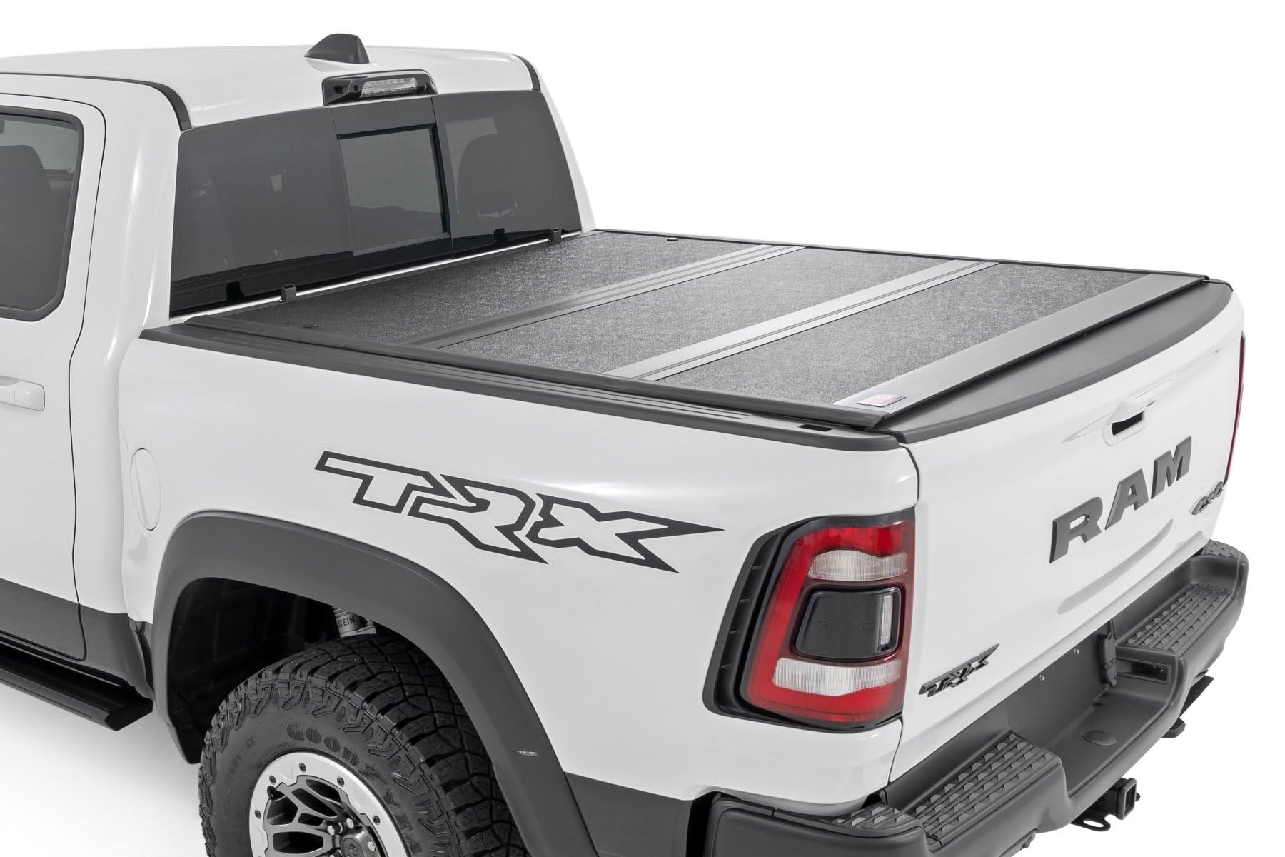 Hard Tri-Fold Rough Country Tonneau Cover for Ram 1500 (2019-2026) & 1500 TRX (2021-2024) - Low-Profile Aluminum Truck Bed Cover, Fits 5'7 Bed