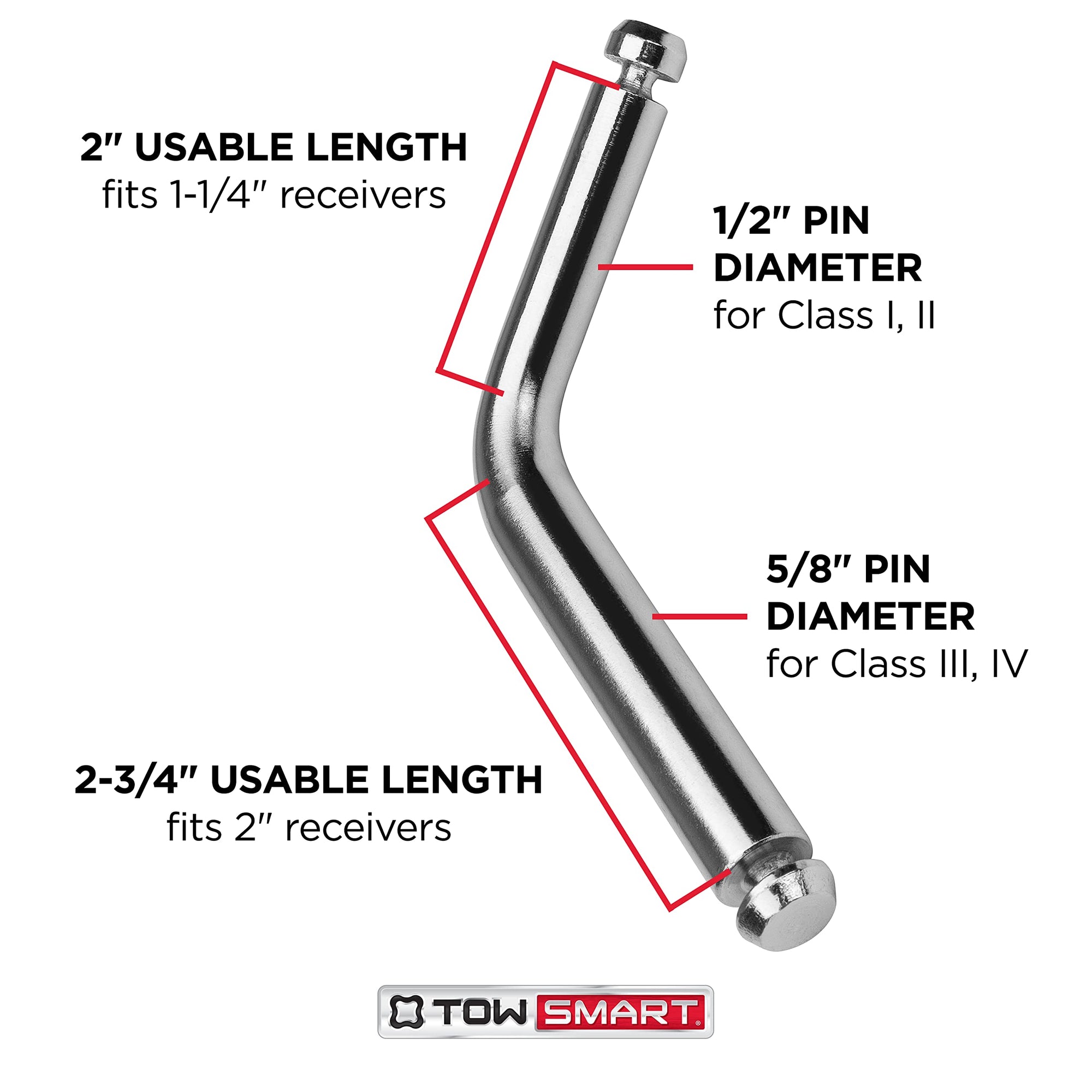 Steel TOWSMART Boomerang Bent Hitch Pin, 1/2 in. and 5/8 in. Diameter Pin, Fits 1-1/4 in. and 2 in. Receivers