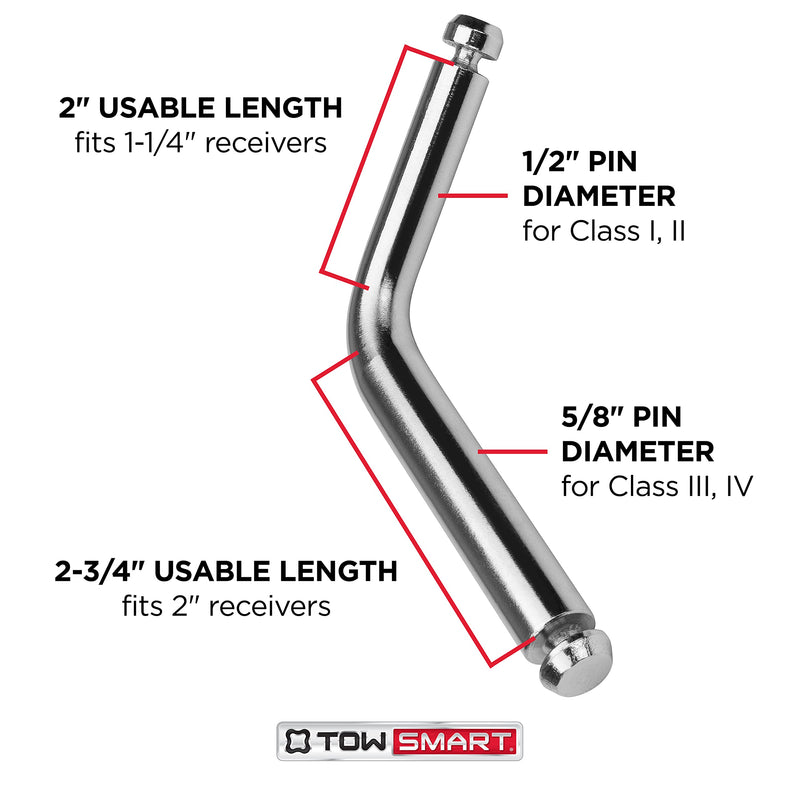Steel TOWSMART Boomerang Bent Hitch Pin, 1/2 in. and 5/8 in. Diameter Pin, Fits 1-1/4 in. and 2 in. Receivers