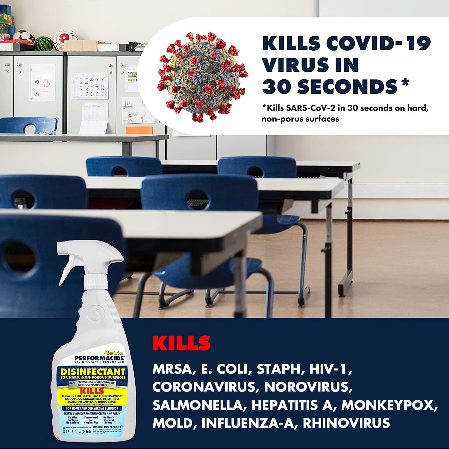 KILLS COVID-19 Virus in 30 Seconds - Performacide Disinfectant - No Rinse, No Wipe, No Residue - Just Add Water - 32 OZ. Single Kit (102032)