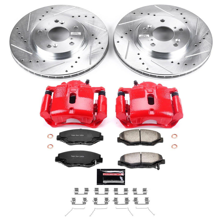 Power Stop Front KC2302-36 Z26 Street Warrior Performance Brake Kit with Powder Coated Calipers For Honda Pilot 2003-2008 [Model Specific]