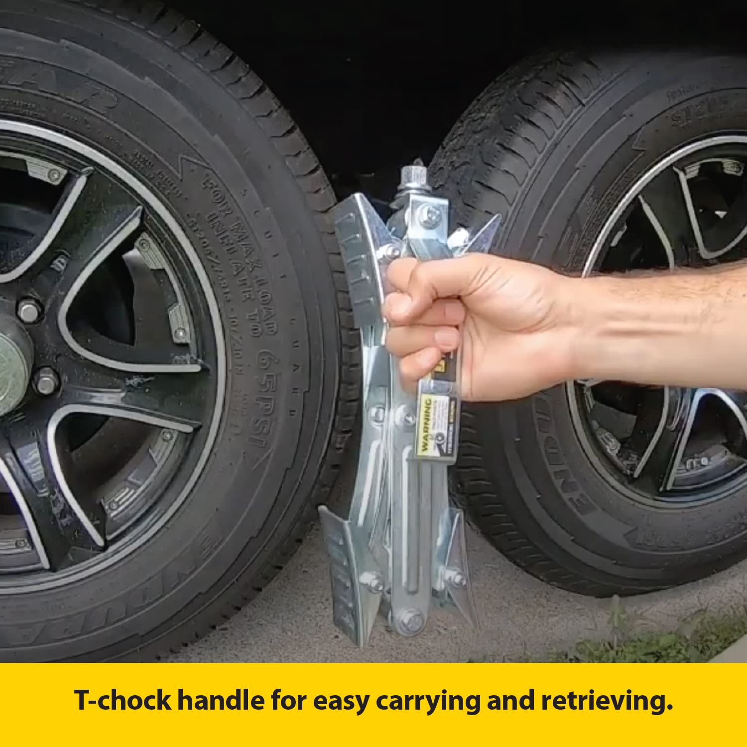 Tandem Axle T-Chock Stromberg Carlson JBP-T217.1 - Heavy Duty RV Wheel Chocks & Tire Stabilizers - Camper Wheel Chock Scissor Stabilizers for RVs, Trailers, and Campers - Fits Tires 2"-17" Apart
