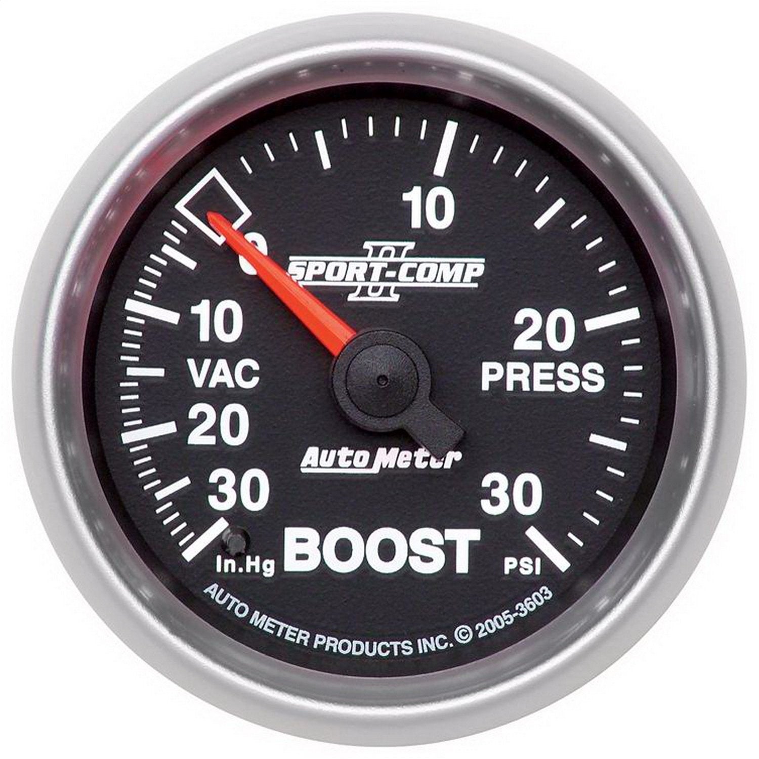 Auto Meter 3603 2-1/16" Sport-Comp II 30 in. Hg/30 PSI Mechanical Vacuum/Boost Gauge