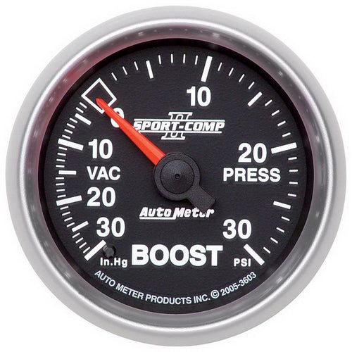 Auto Meter 3603 2-1/16" Sport-Comp II 30 in. Hg/30 PSI Mechanical Vacuum/Boost Gauge
