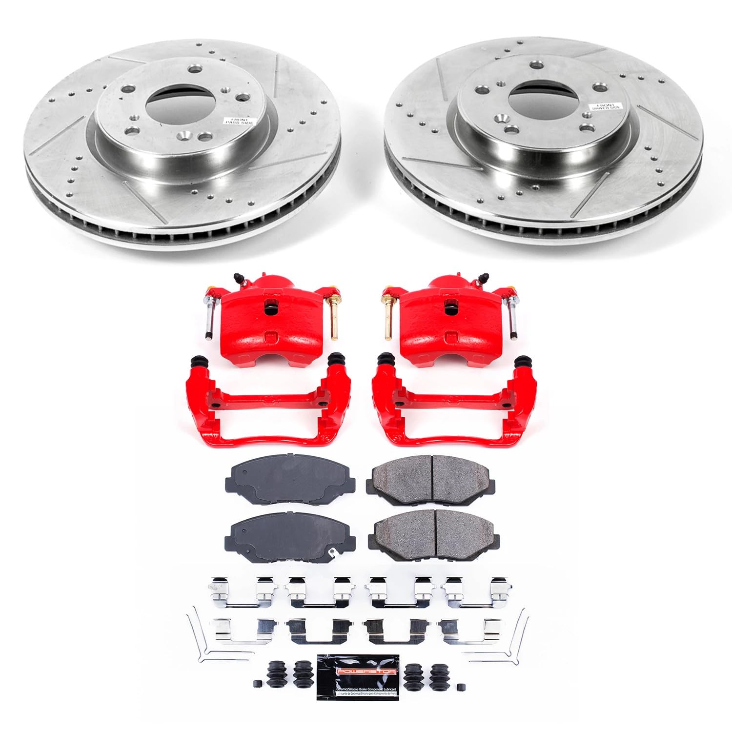 Power Stop Z23 Evolution Front Brake Caliper Kit KC7889- Brake Rotors, Carbon-Fiber Ceramic Brake Pads, Brake Calipers