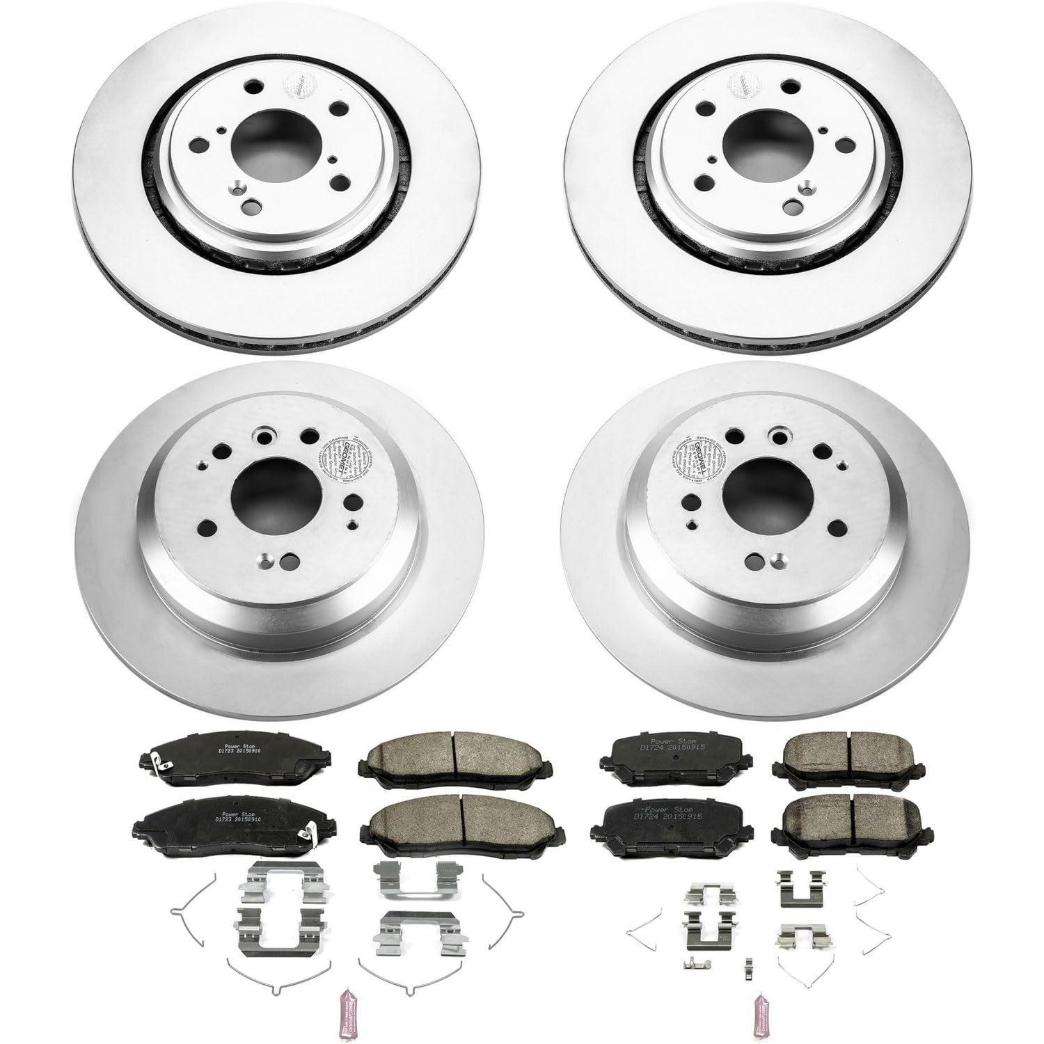 Power Stop Coated Brake Rotor and Ceramic Brake Pads CRK7576- Front & Rear For Honda Pilot 2016-2022, Honda Ridgeline 2017-2022 [Model Specific]