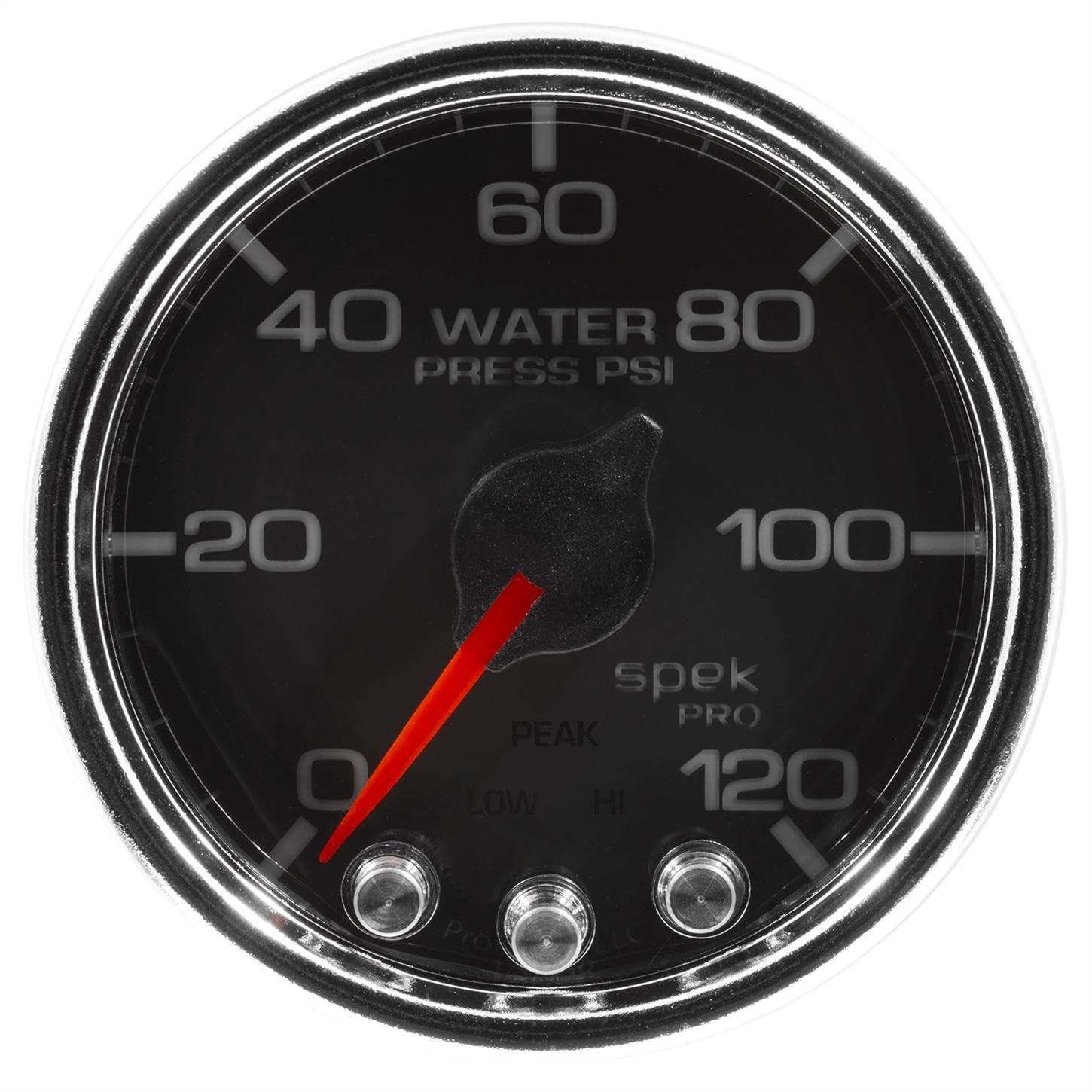 AutoMeter P34531 Water Press Gauge (Spek-Pro 2 1/16", 120Psi, Stepper Motorwith Peak & Warn, Blk/Chrm, Spek-Pro)