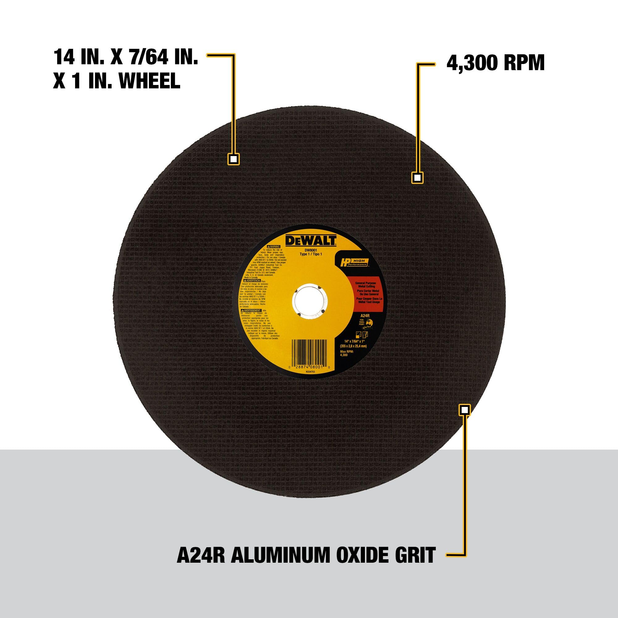 14" DEWALT Chop Saw Blade, Metal Cut-Off Wheel (DW8001)
