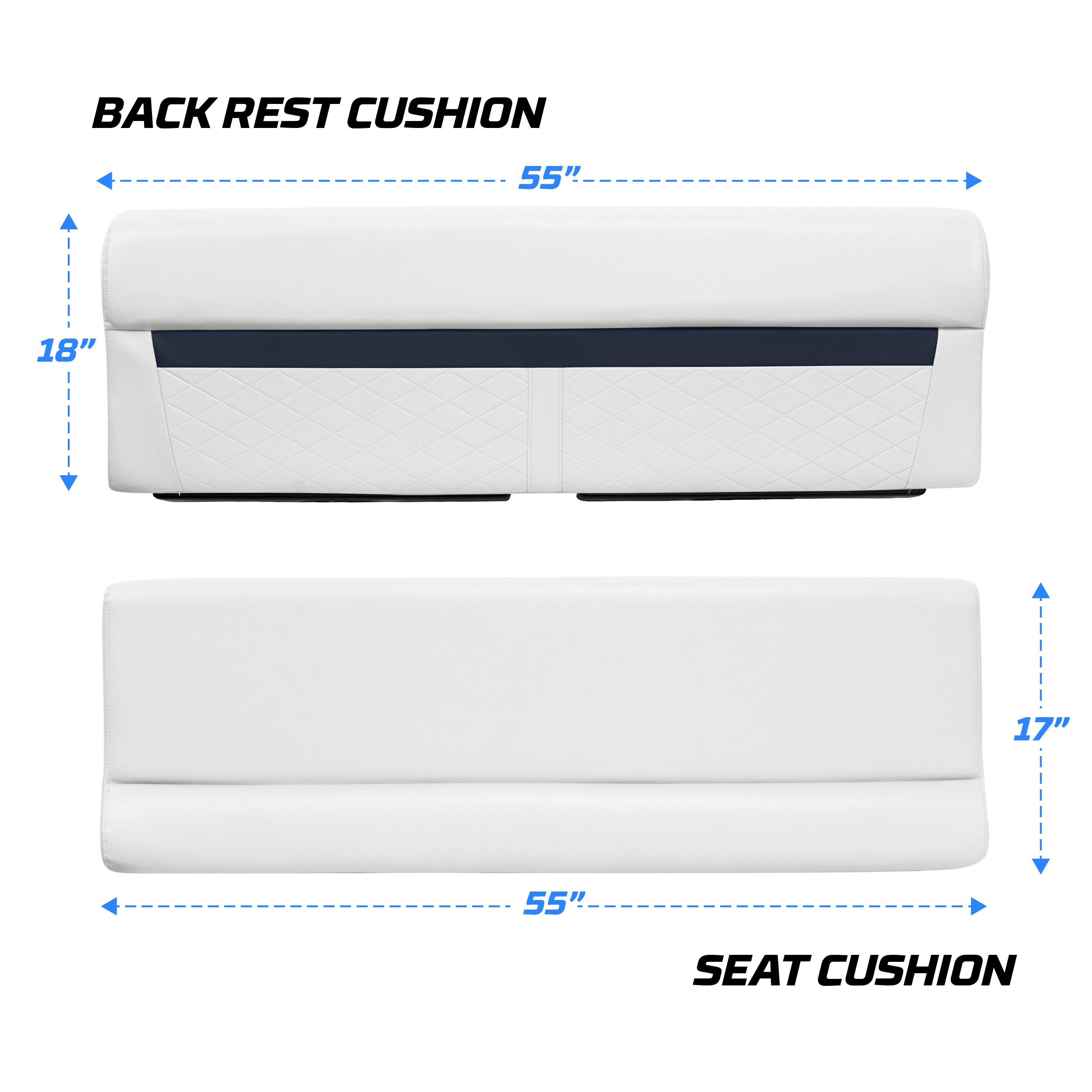 DLX106-1904 Wise DLX Series 55" Pontoon Bench Cushion Set - White/Mariner Blue