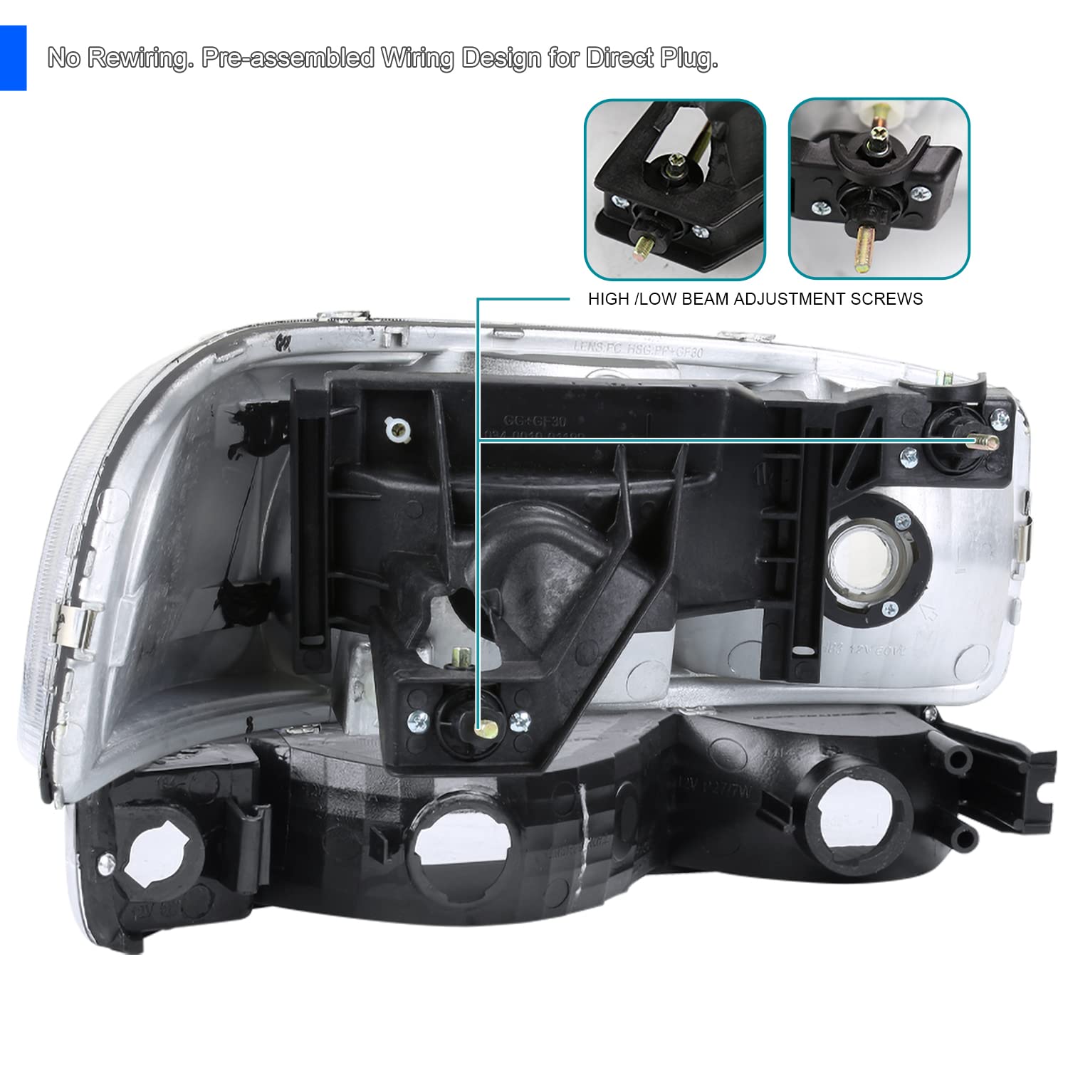 Black Spec-D Tuning Headlights Signal Bumper Lamps Compatible with GMC Sierra 1999-2006, 2000-2006 Yukon XL, L+R Pair Assembly