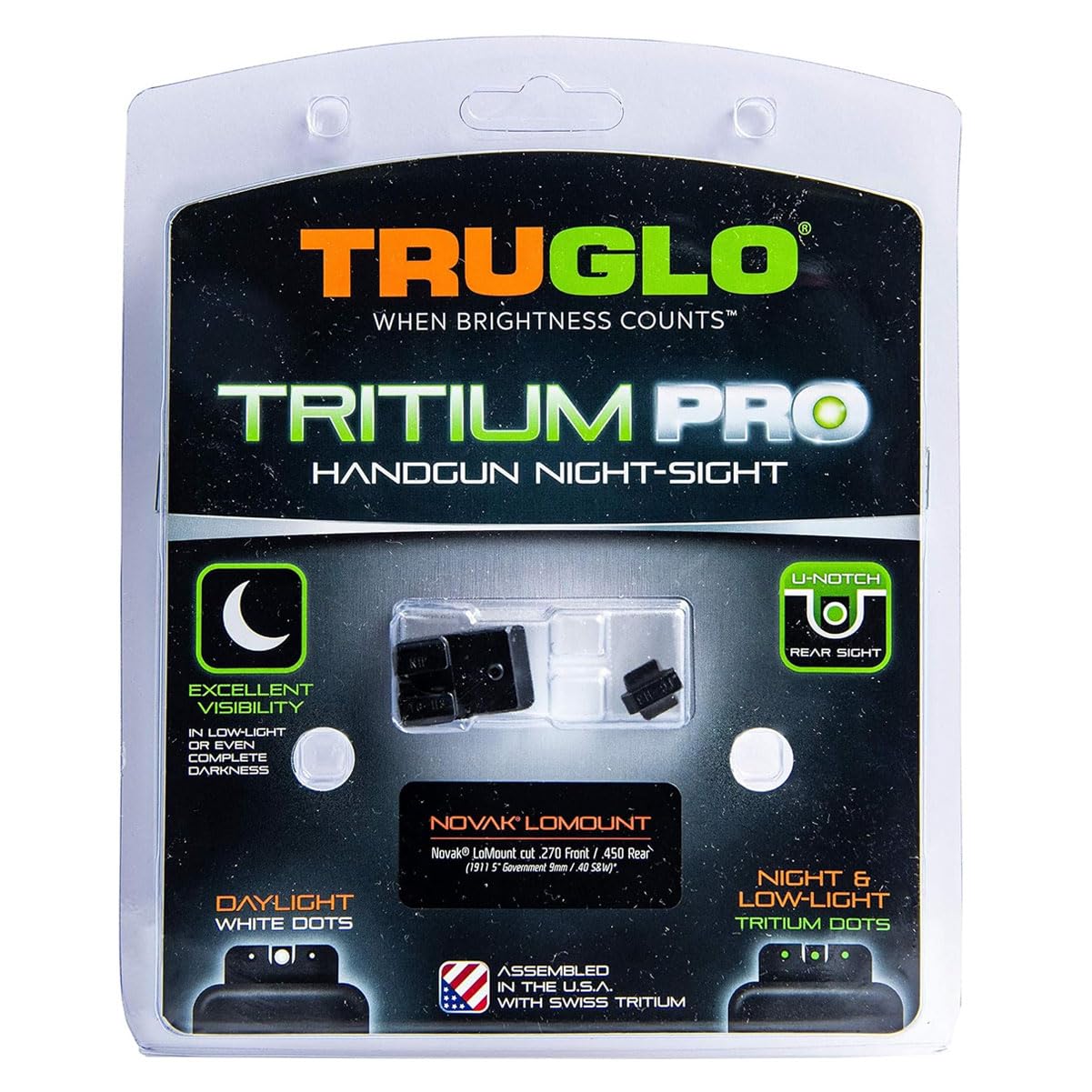 TRUGLO Tritium Pro Night Sights Handgun, Compatible with 1911 270/450 Handguns | Compact Gun Sights with Daylight White Dots, Night Tritium Dots & White Focus Lock Front Ring