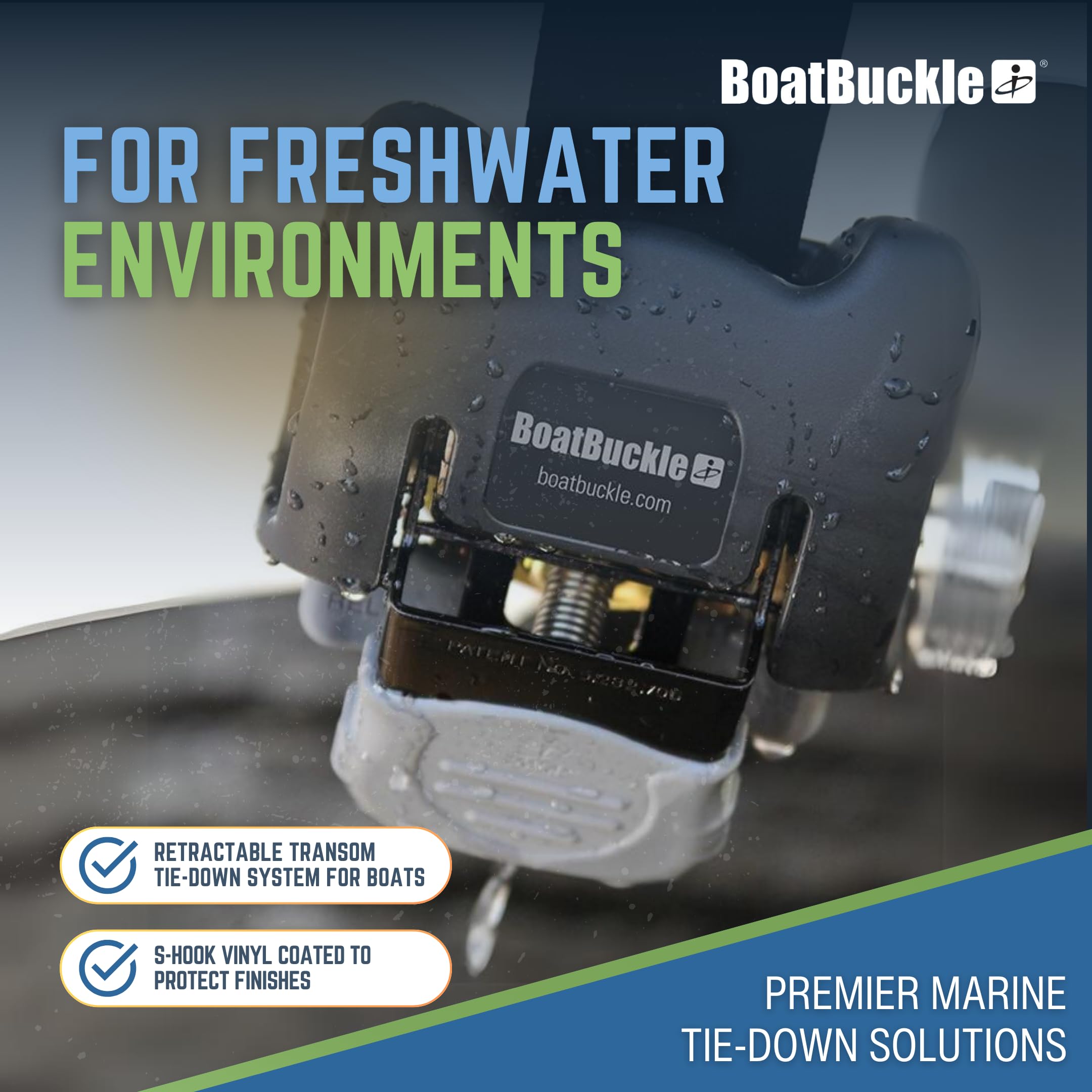 G2 BoatBuckle Retractable Tie-Down Transom (Black), 1 Pair, 2 x 43-Inch