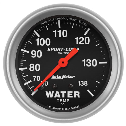 Auto Meter Sport-Comp 3431-M Mechanical Metric Water Temperature Gauge,2.625 in.