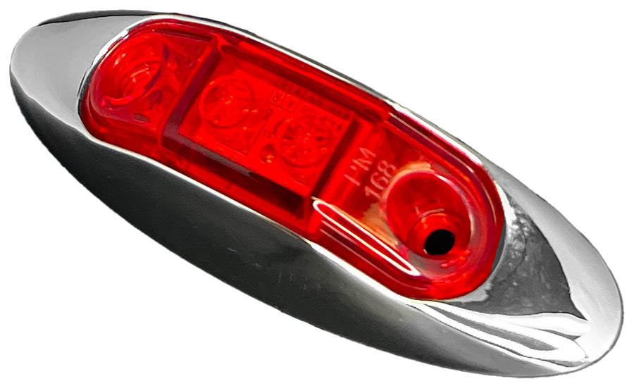 Red Oblong RV Designer L933 w/Chrome Bezel LED Marker/Clearance Light/Clearance, P2, 3.95″X1.35″