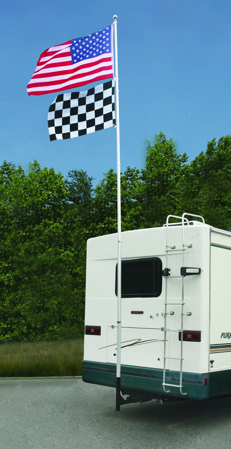 Camco Hitch Mount Camper/RV Flagpole Holder - Holds Flagpoles Up to 2.3” in Diameter & Fits Standard 2” Hitch Receivers - Powder-Coated Finish (51611)