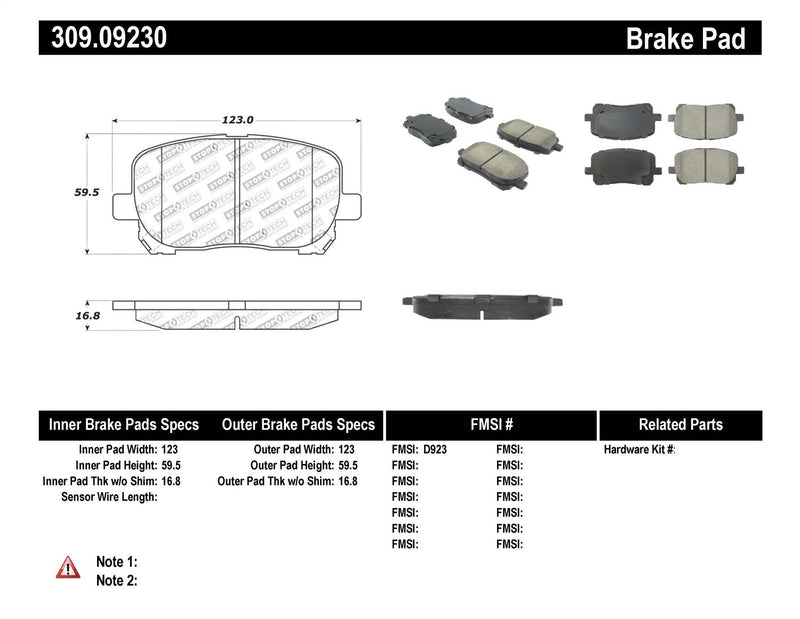 Sport Brake Pads StopTech 309.09230 with Shims and Hardware