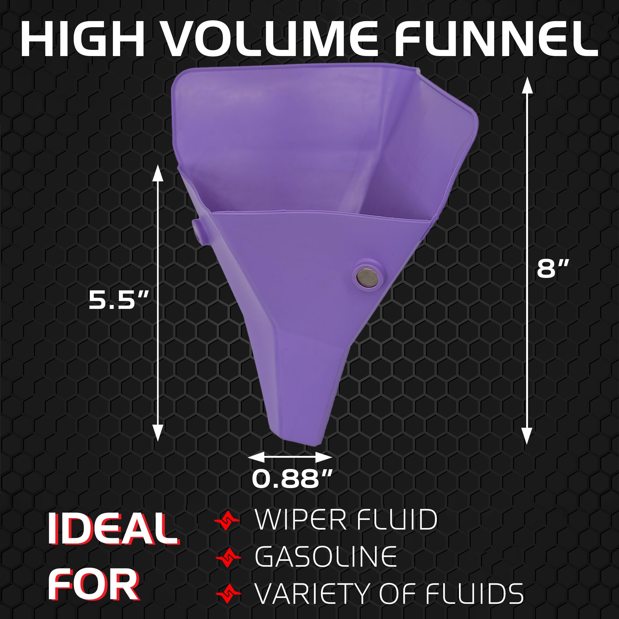 Flex & Fold Caliber, Flexible Funnel for Automotive Use, Wide Neck Funnel for High Volume Fluid Transfers, Purple