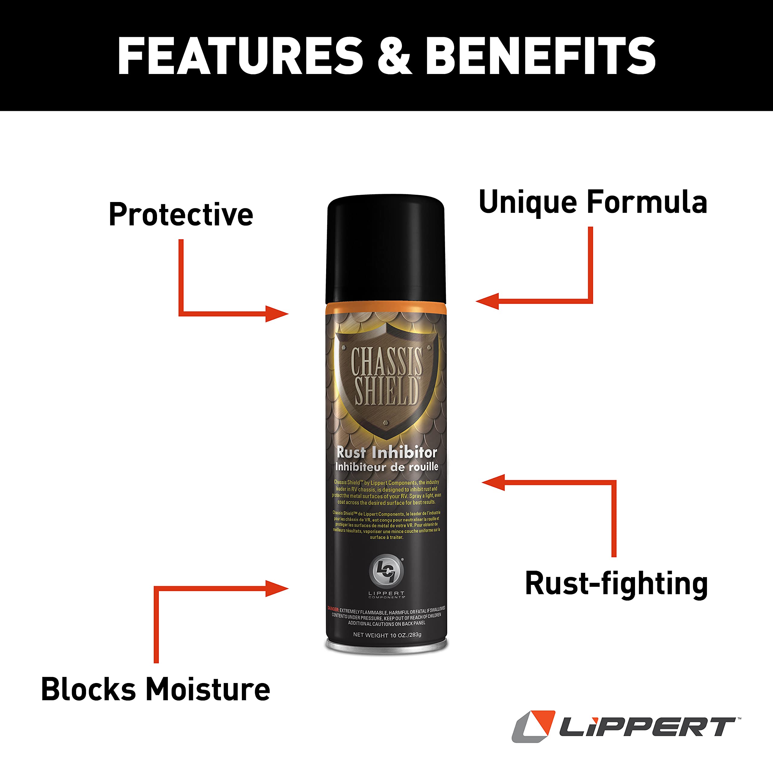 Chassis Shield Lippert 674806 Rust Inhibiting Spray for 5th Wheel RVs, Travel Trailers and Motorhomes, 12 Oz.