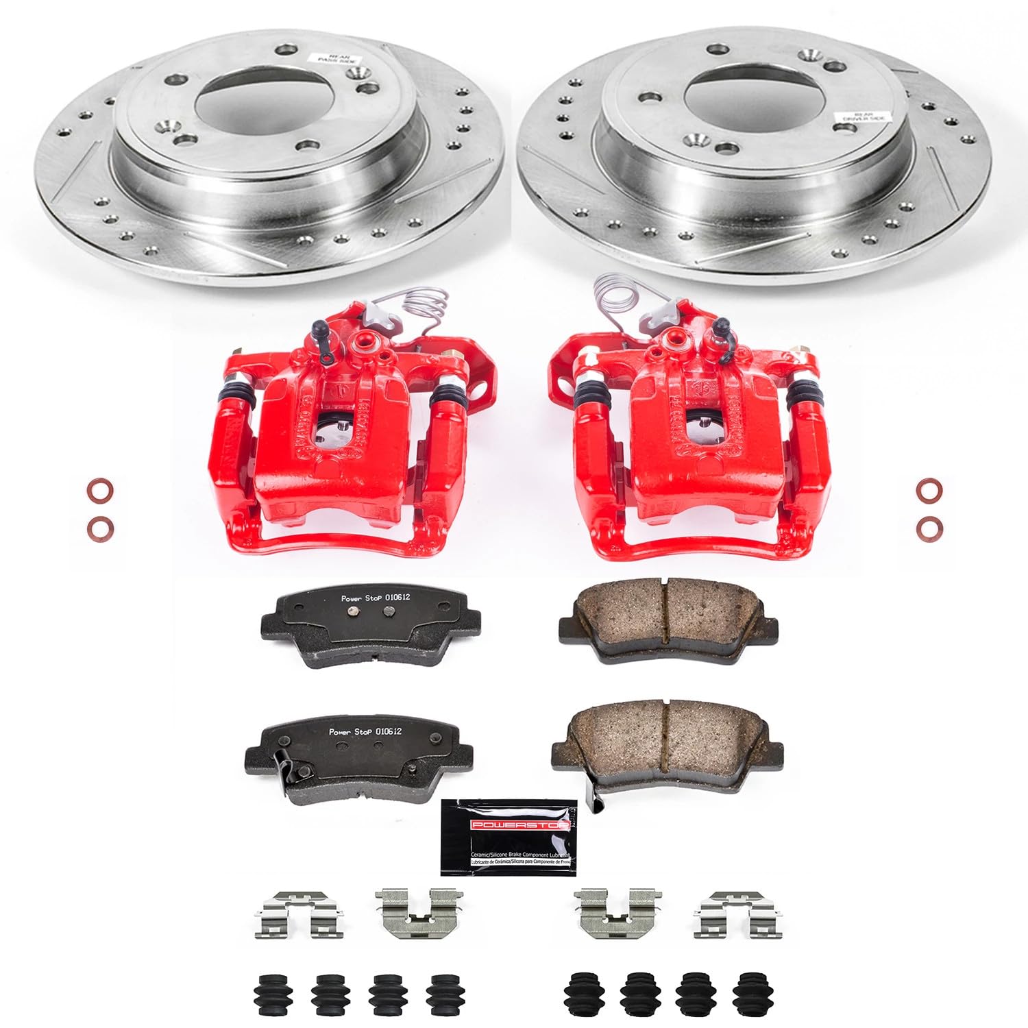 Power Stop Z23 Daily Driver KC6501 Rear Brake Caliper Kit-Drilled/Slotted Rotor, Brake Pads & Calipers For Hyundai Elantra 2011-2016, Hyundai Elantra Coupe 2013-2014 [Model Specific]