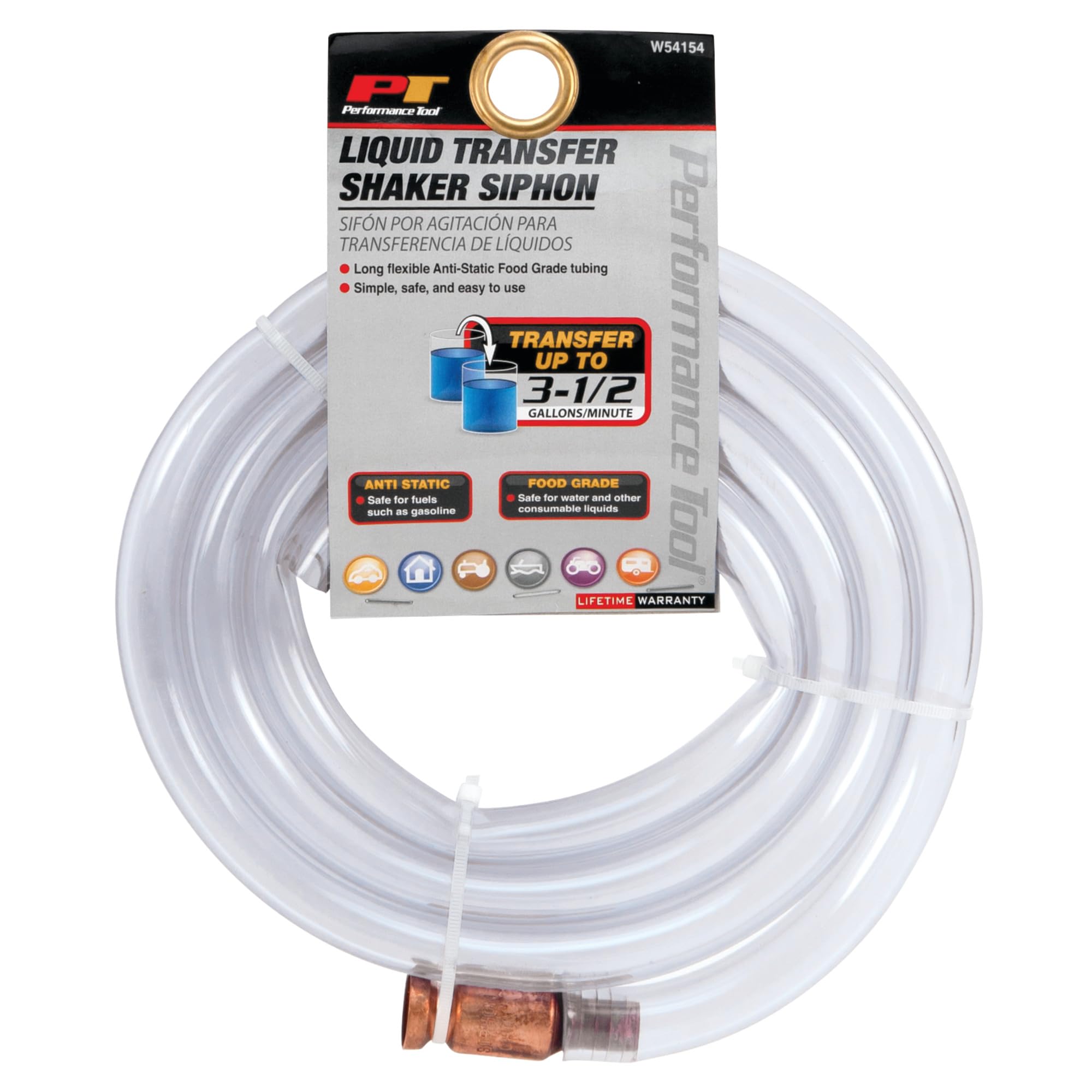 3.5 GPM Performance Tool W54154 Food-Grade Liquid Transfer Shaker Siphon Tube Hose, Clear Blue, 6-foot Tube